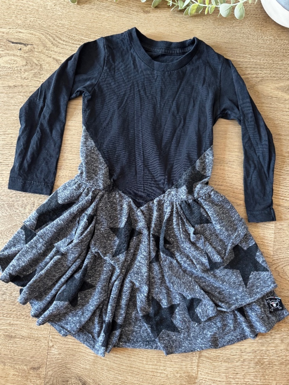 Nununu Girls 2-3 Black Gray Star Long Sleeve Layered Dress